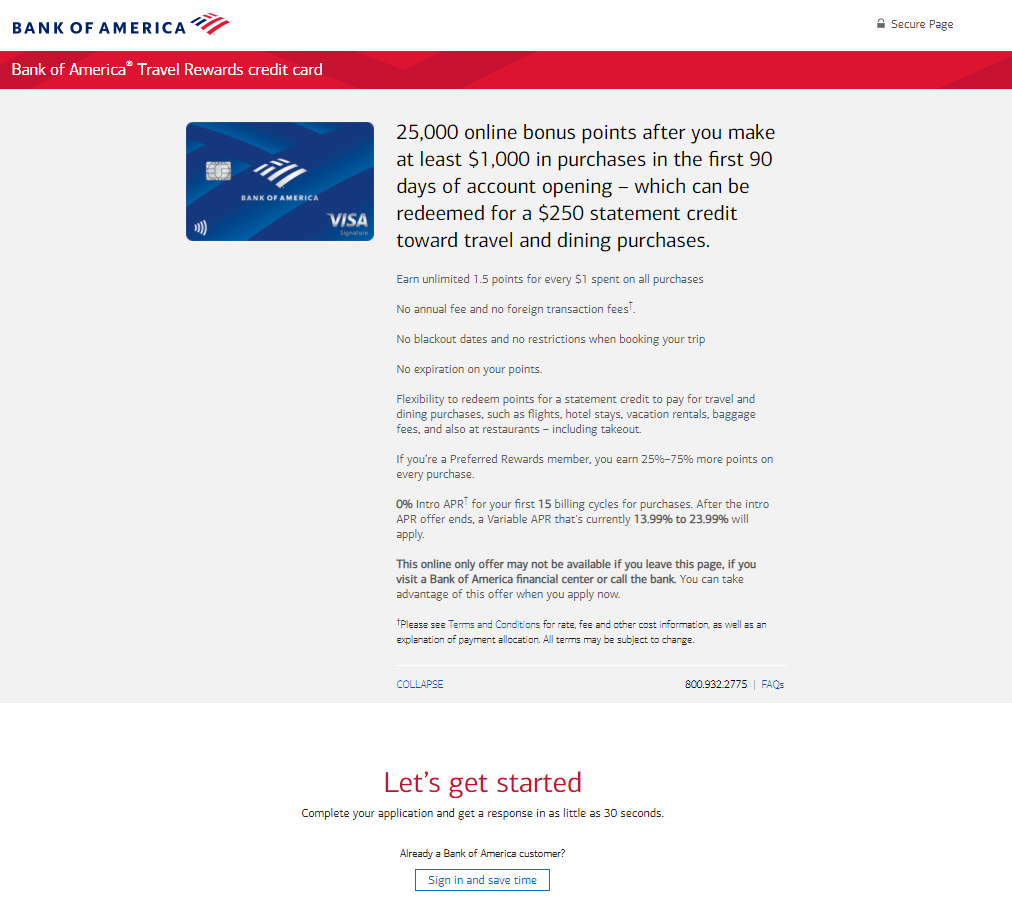 how to apply to Bank of America Travel Rewards 