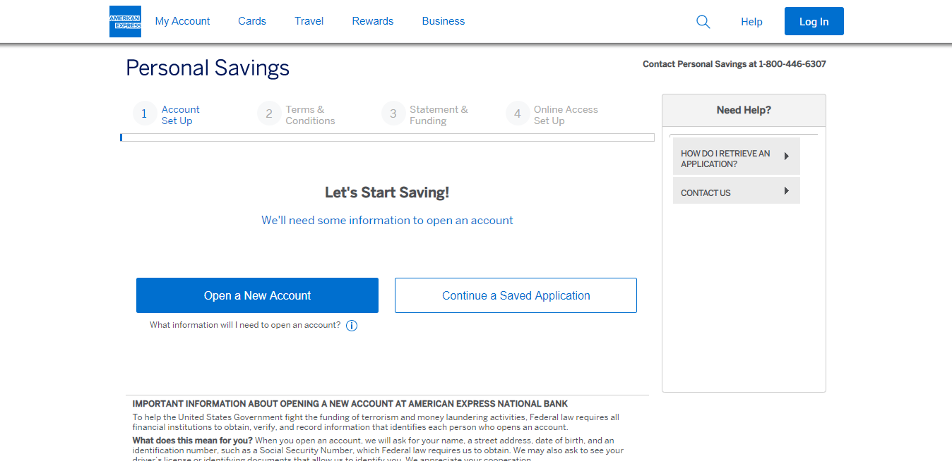 American Express National Bank_Create a new account