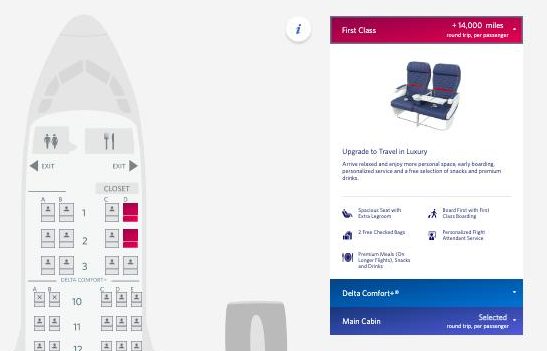 Delta choose seats and upgrade to first class