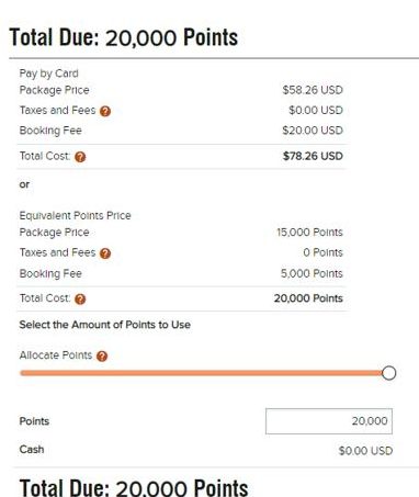 order summary in points on Marriot website