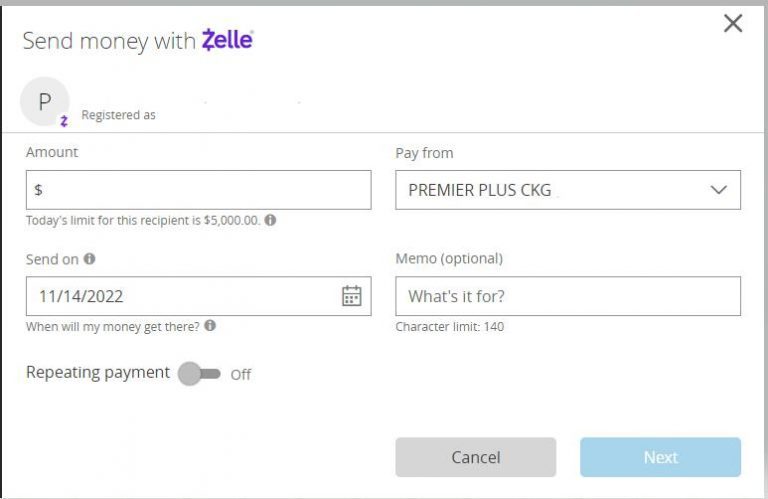 bmo harris bank zelle daily limit