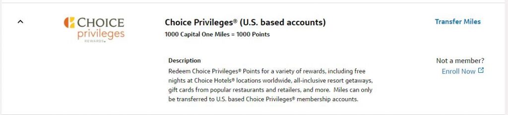 transfer Capital One miles to Choice Priviliges