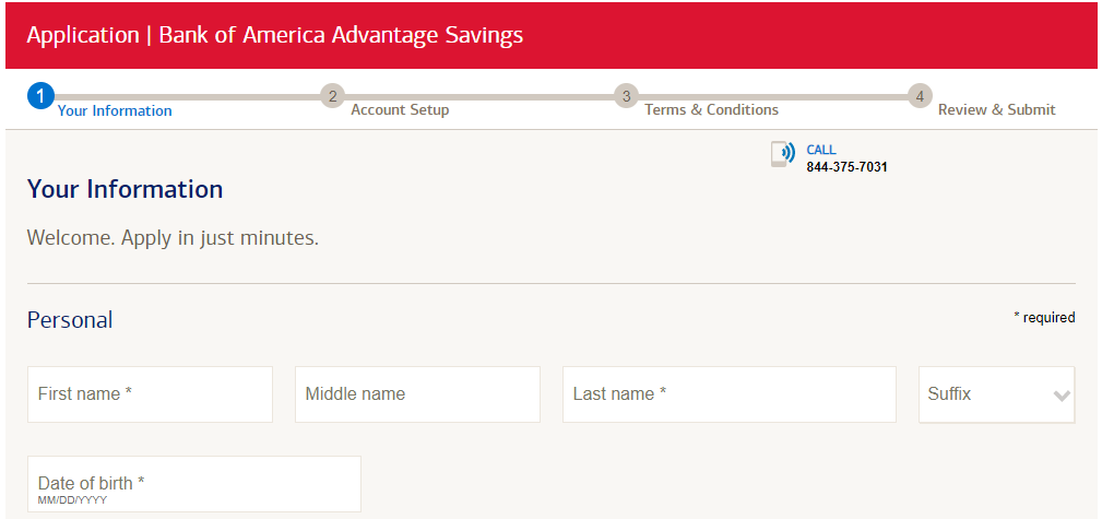 Application - Bank of America Advantage Savings