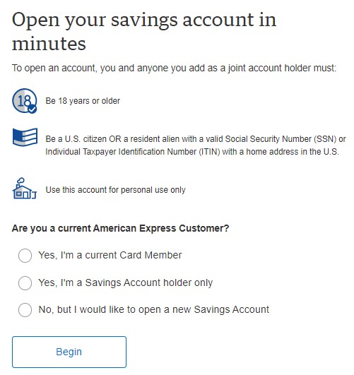 open your Amex savings account: initiate the process