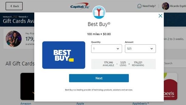 redeem Capital One miles for Best Buy gift card