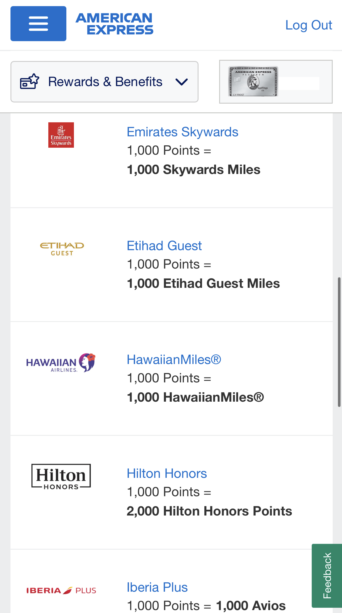 Amex Platinum transfer airline and hotels