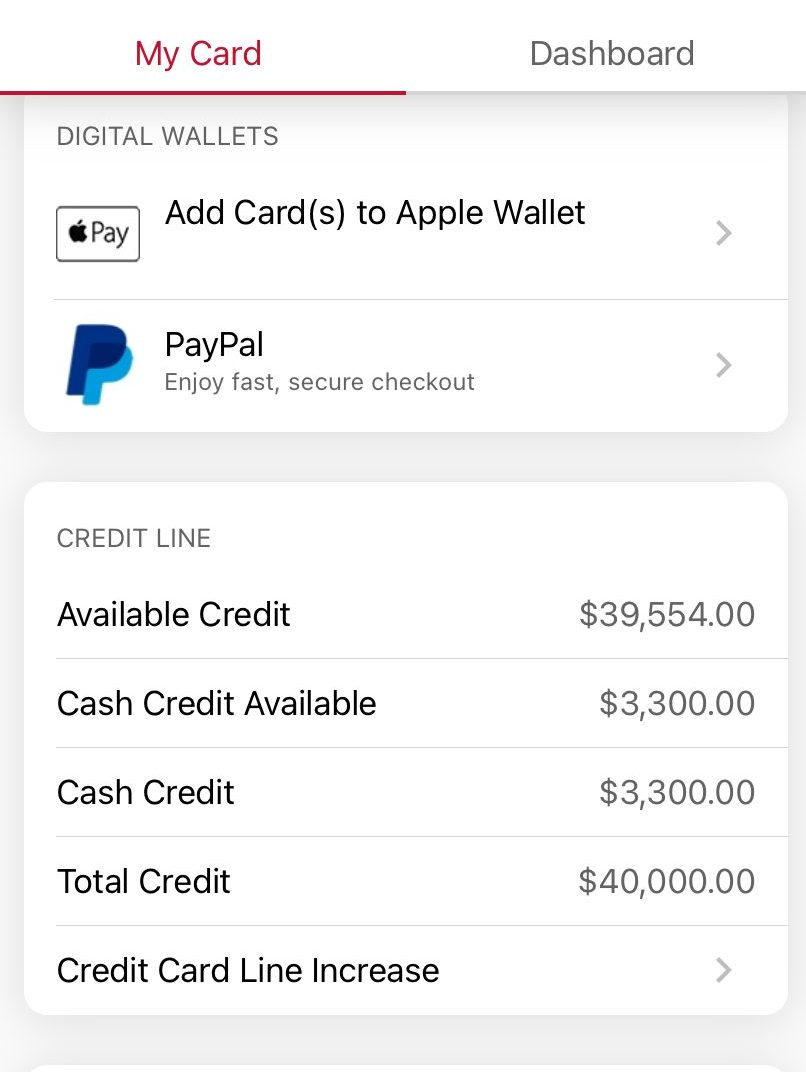 BoFa card digital wallet and credit limit