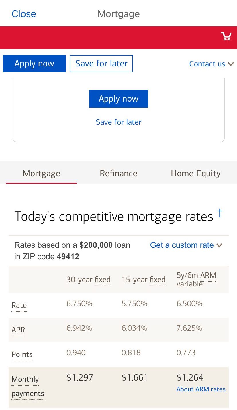BofA Mortgage options and rates
