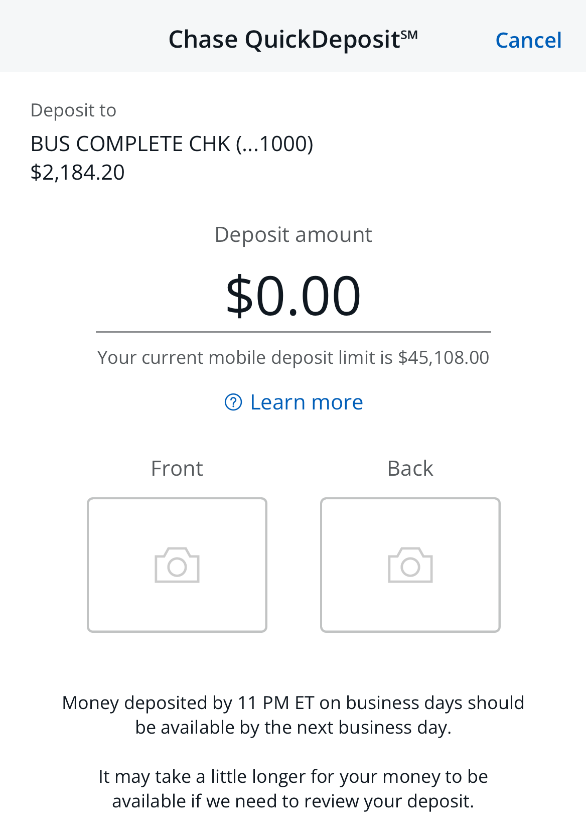 Chase mobile check deposit