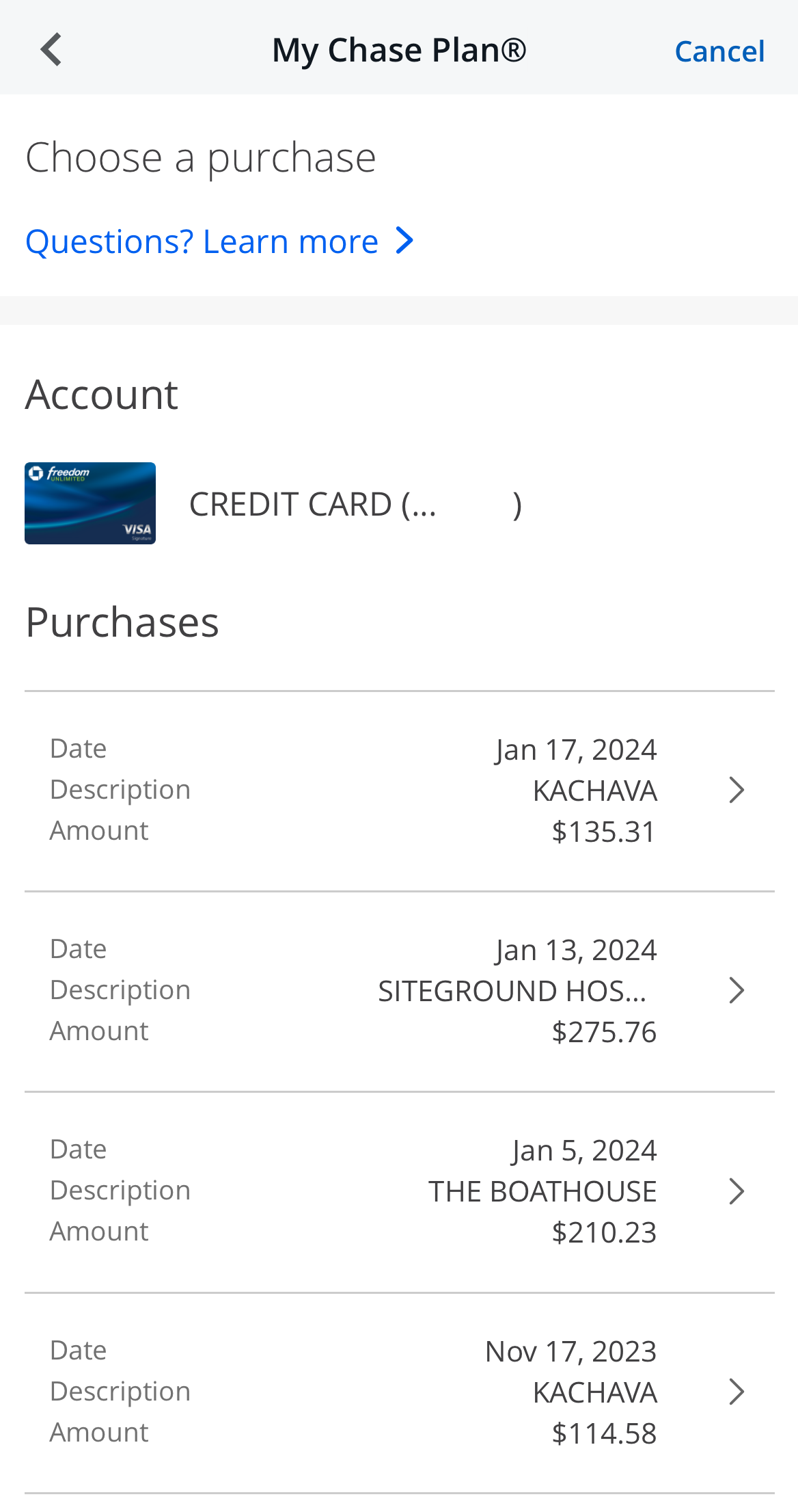 My Chase Plan with Chase Unlimited card