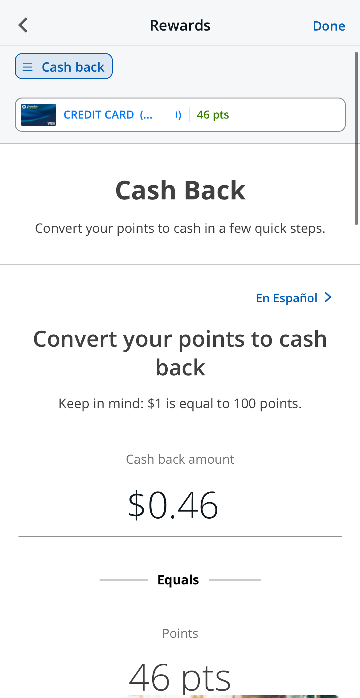 Chase Freedom Unlimited cash back status on app