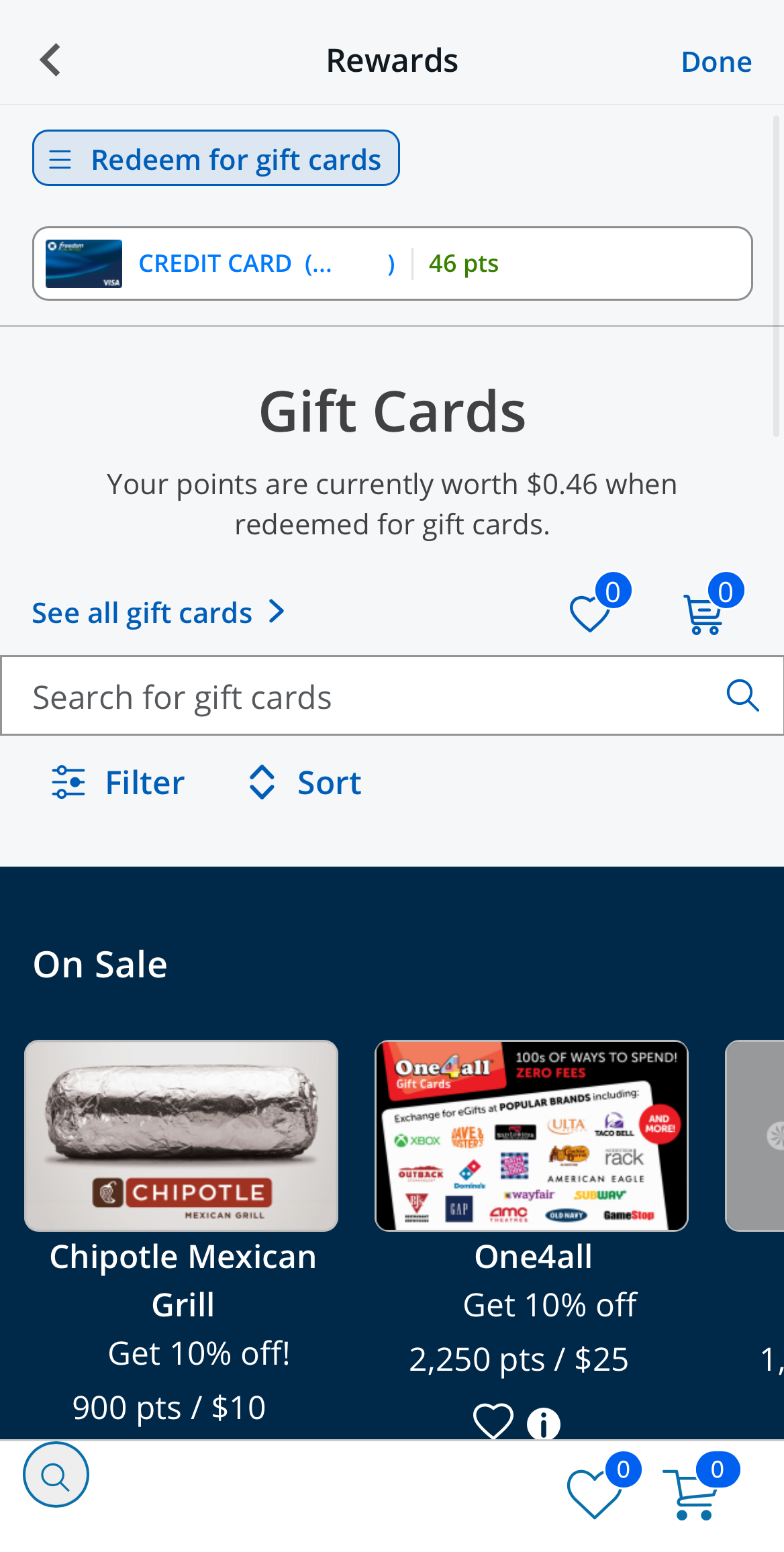 Chase Freedom Unlimited: redeem points for a gift card