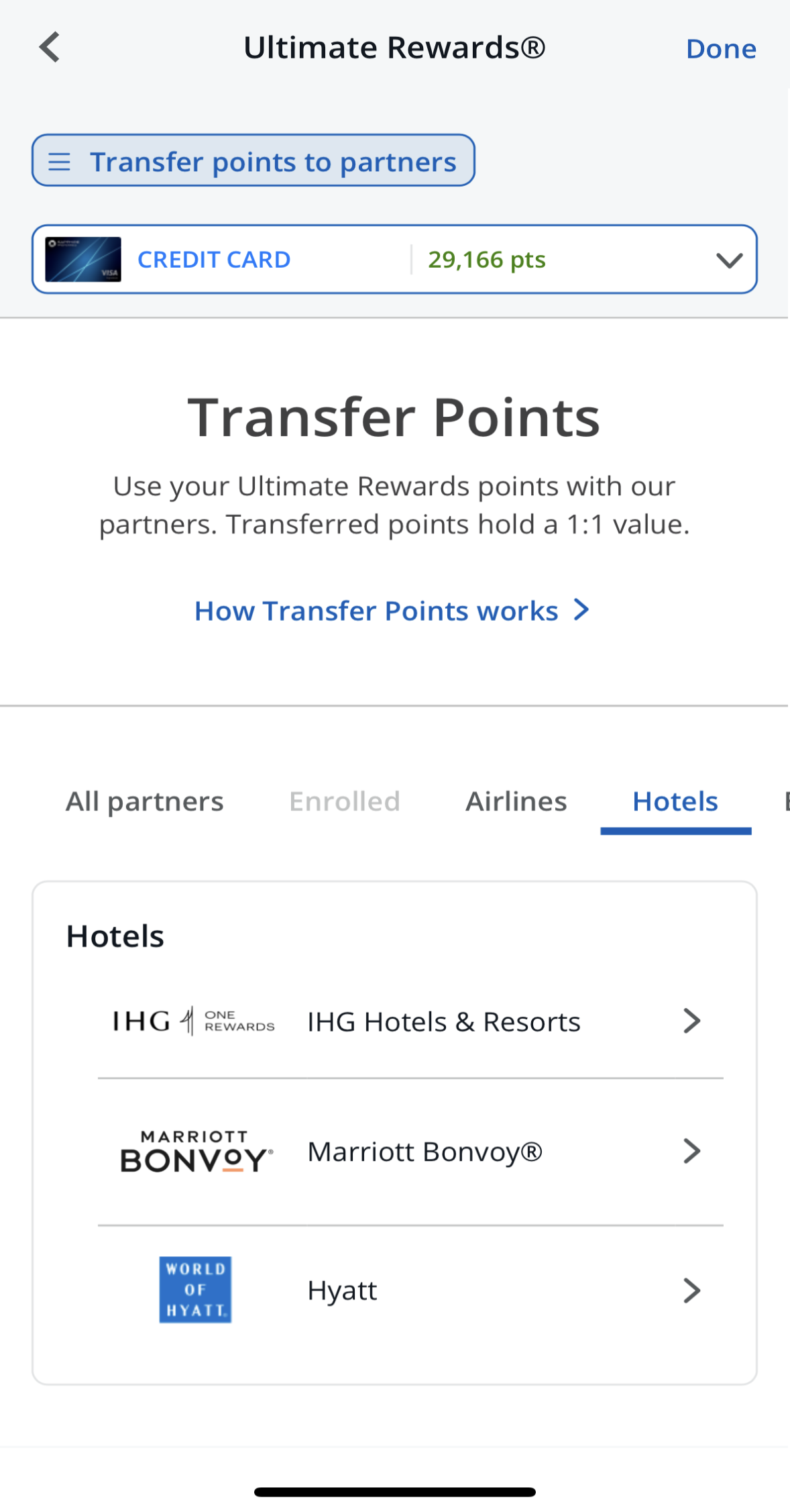 Chase Sapphire Preferred Transfer points to Partners