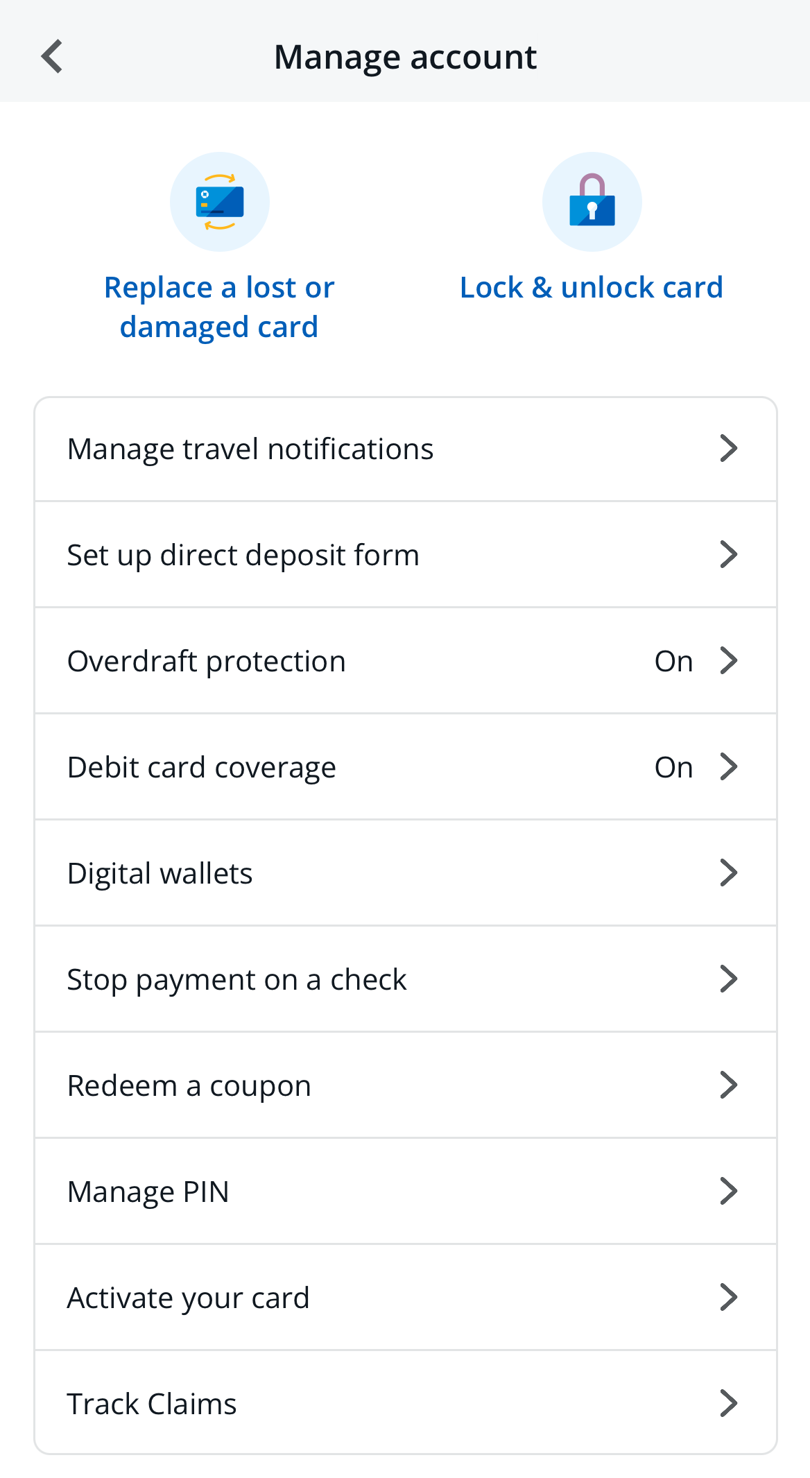 Chase manage account options
