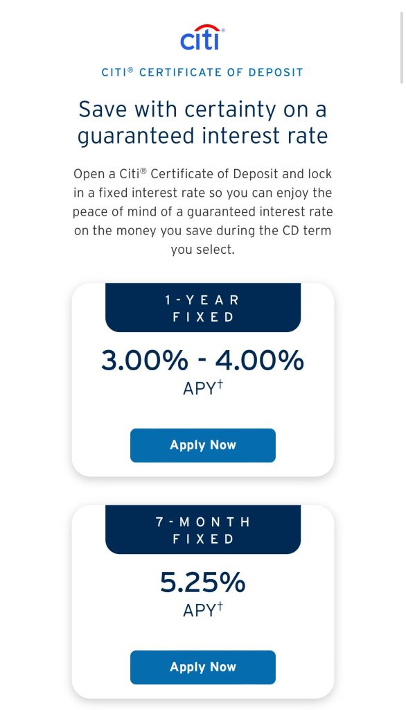 Citibank CD Rates For July 2024