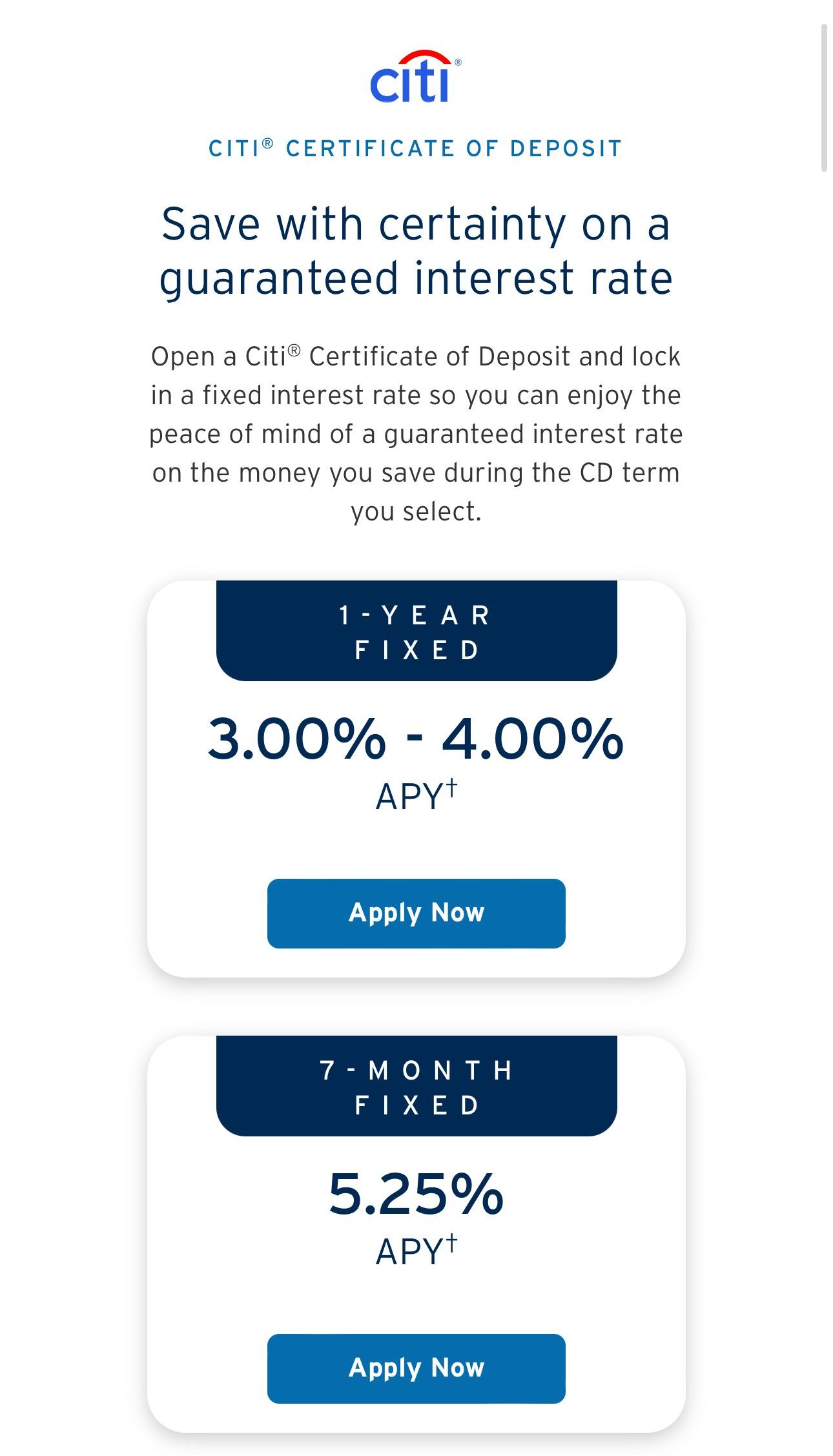 Citibank CD Rates For March 2024