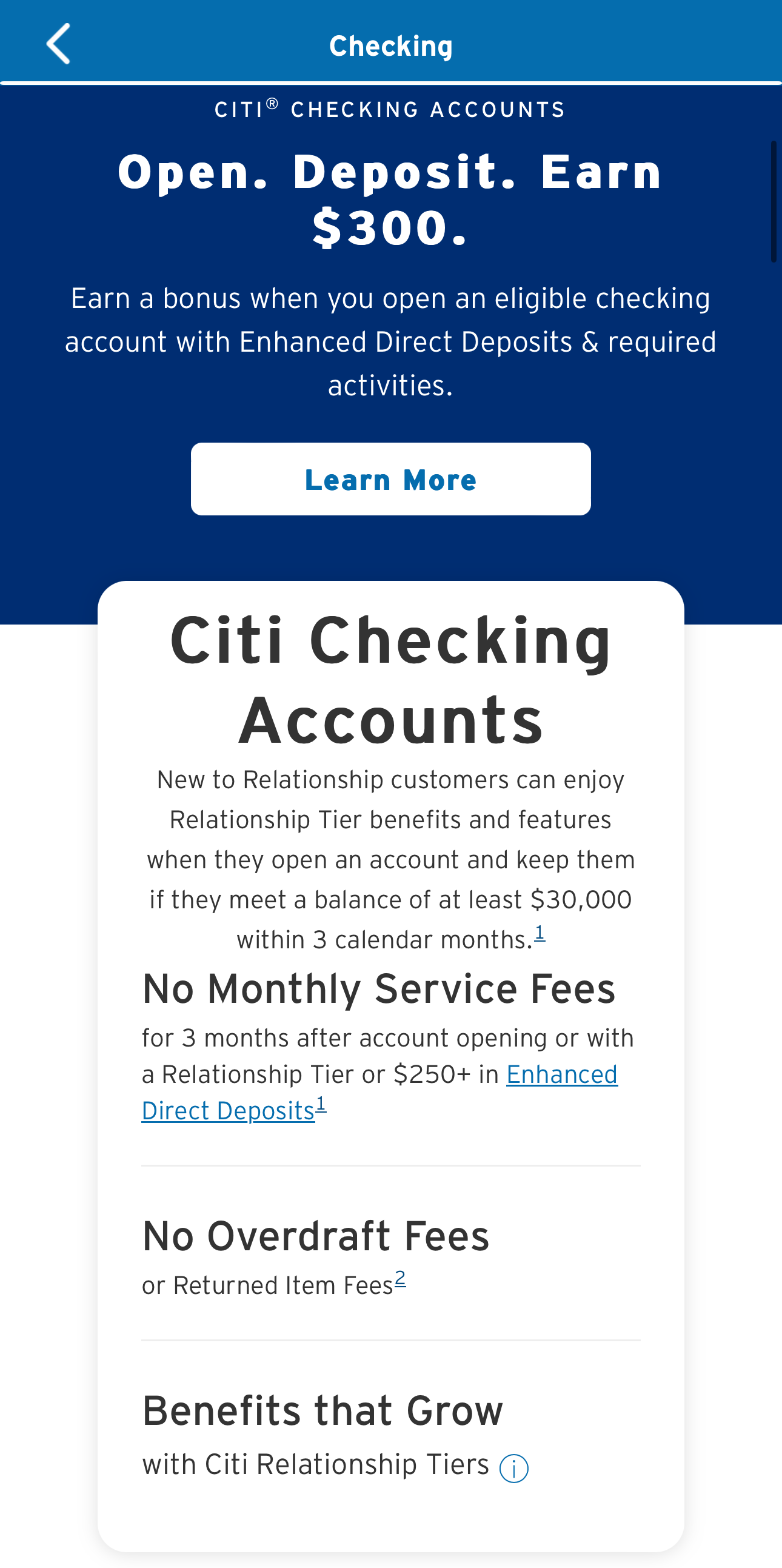 Citi Checking account details