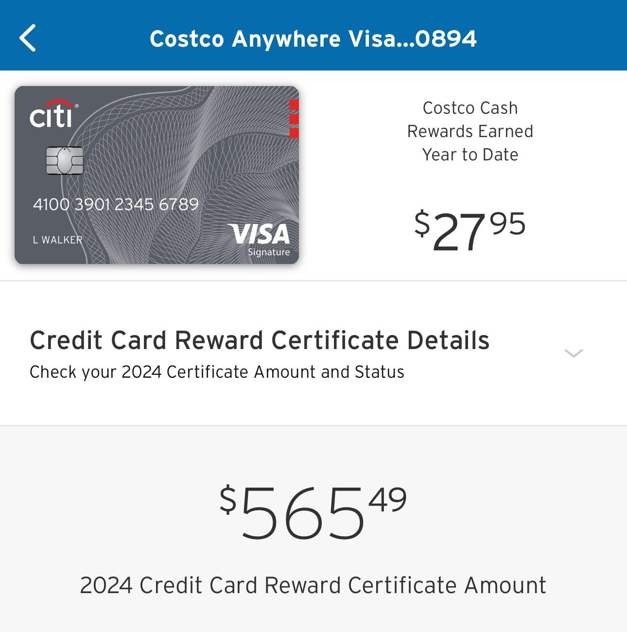 Citi Costco credit card rewards certificate details