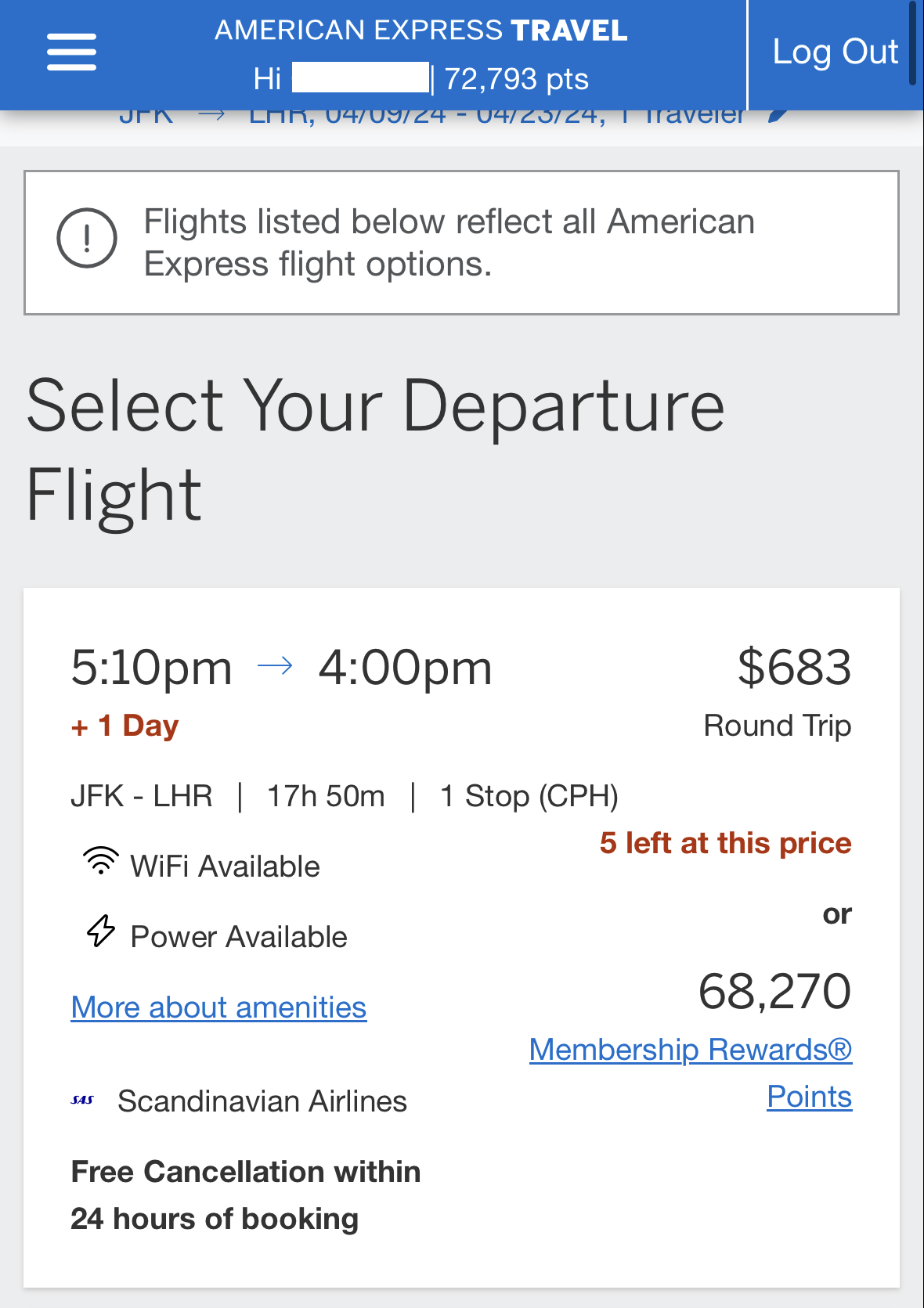 Amex membership buy flight with points