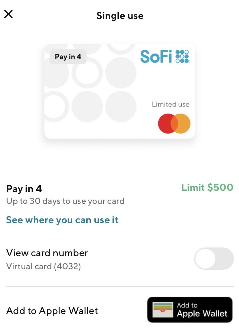 SoFi Virtual Card Features