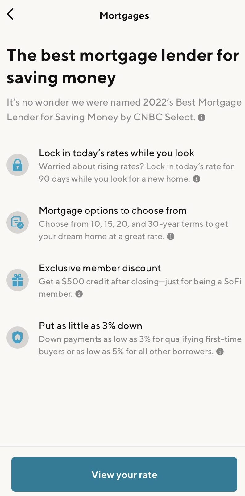 SoFi mortgage view rate on app