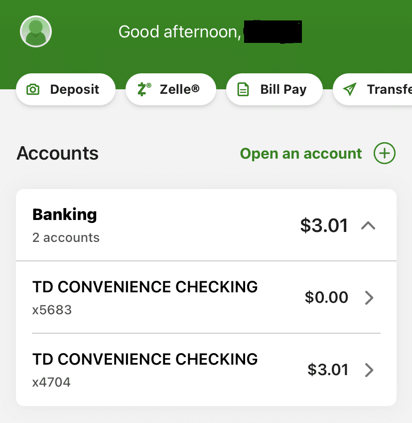 TD bank Check account balance