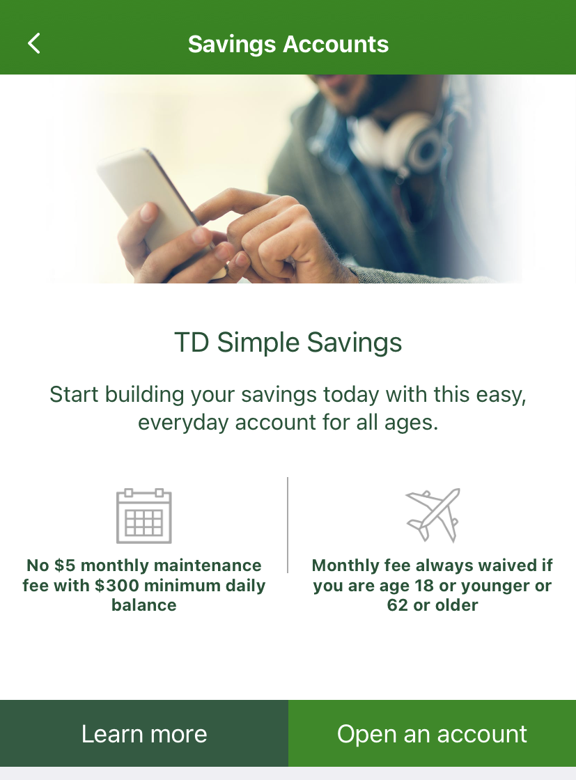 TD Open a savings account