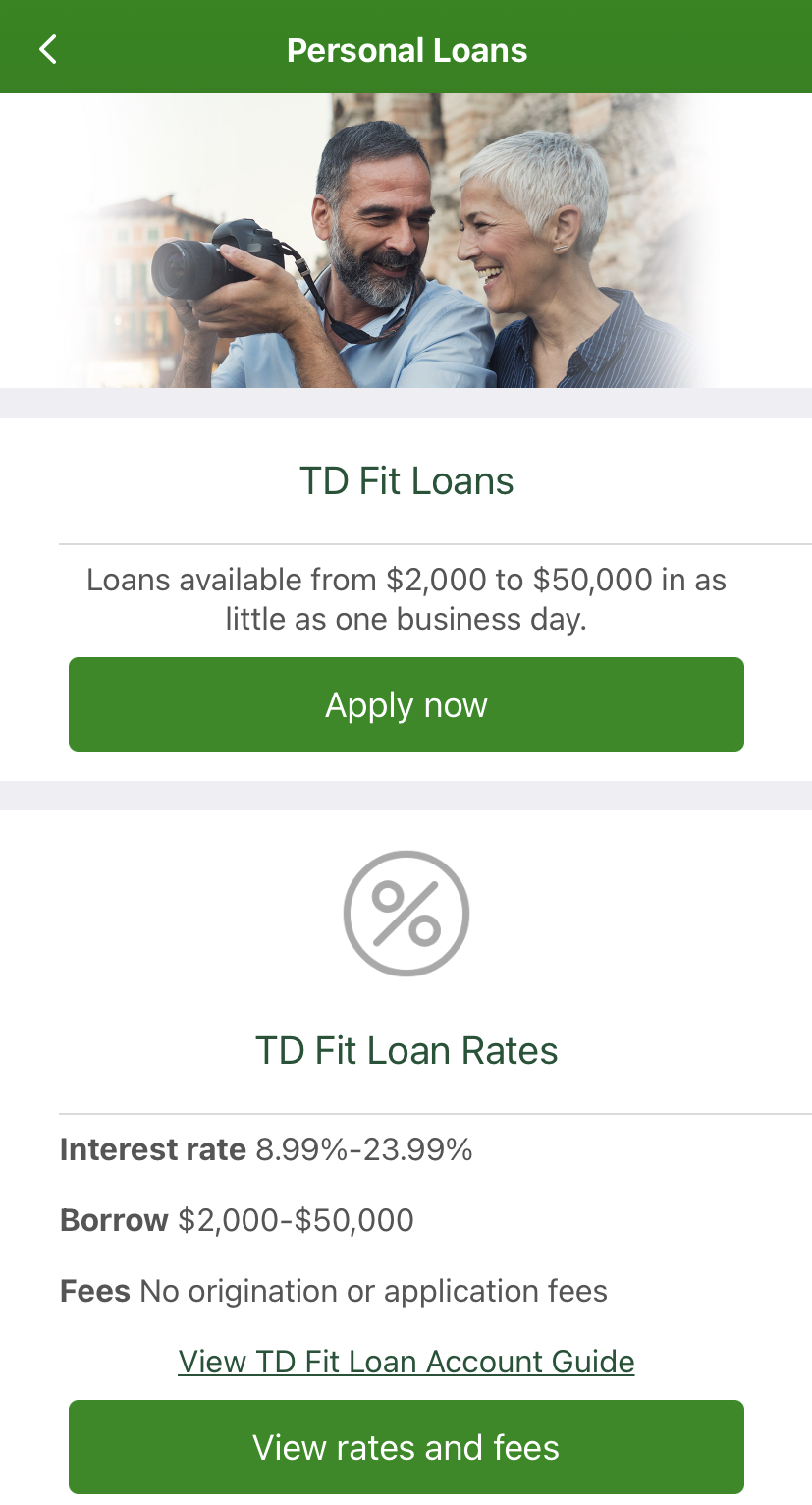TD bank Request a loan