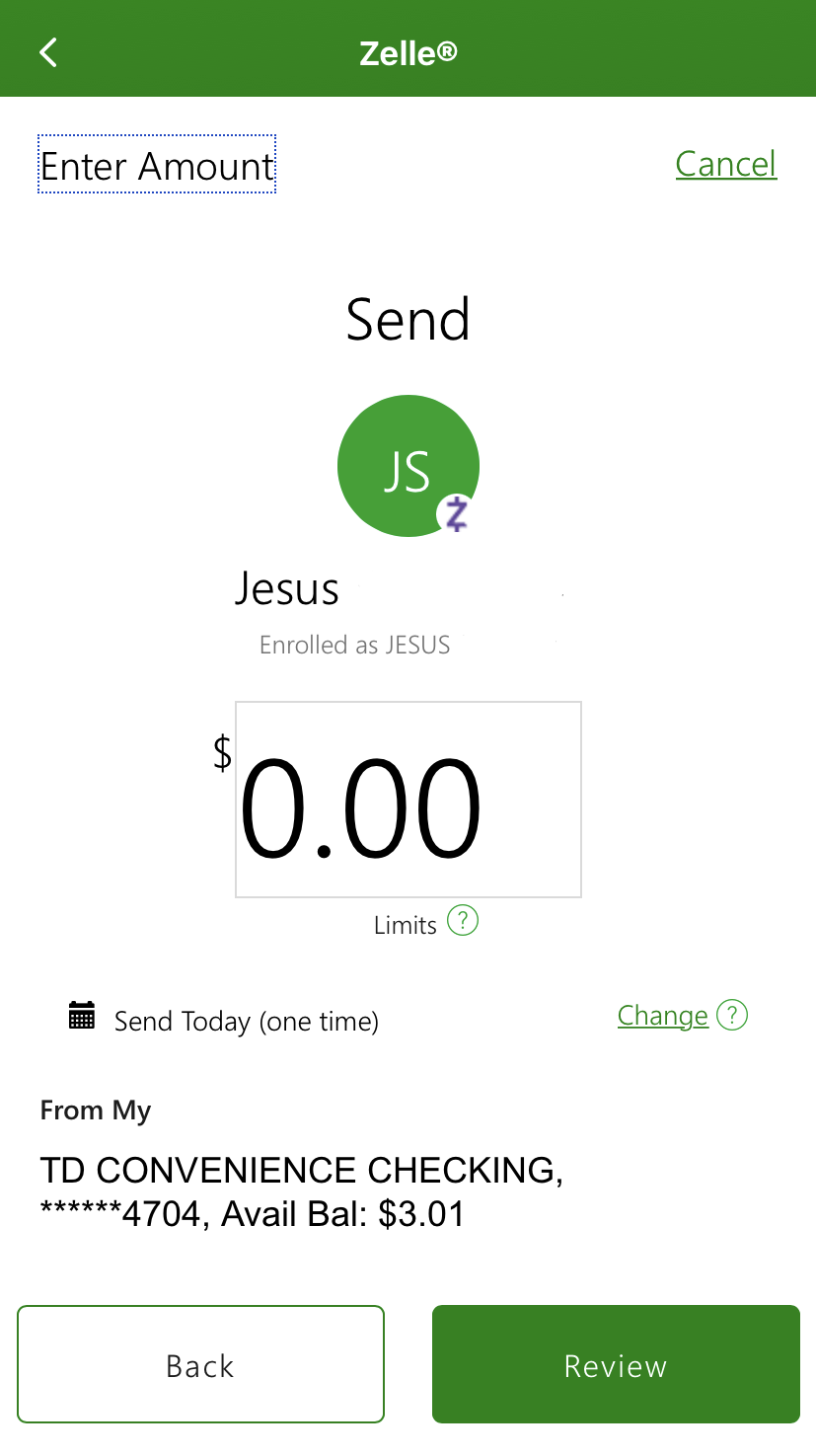 TD bank Use Zelle