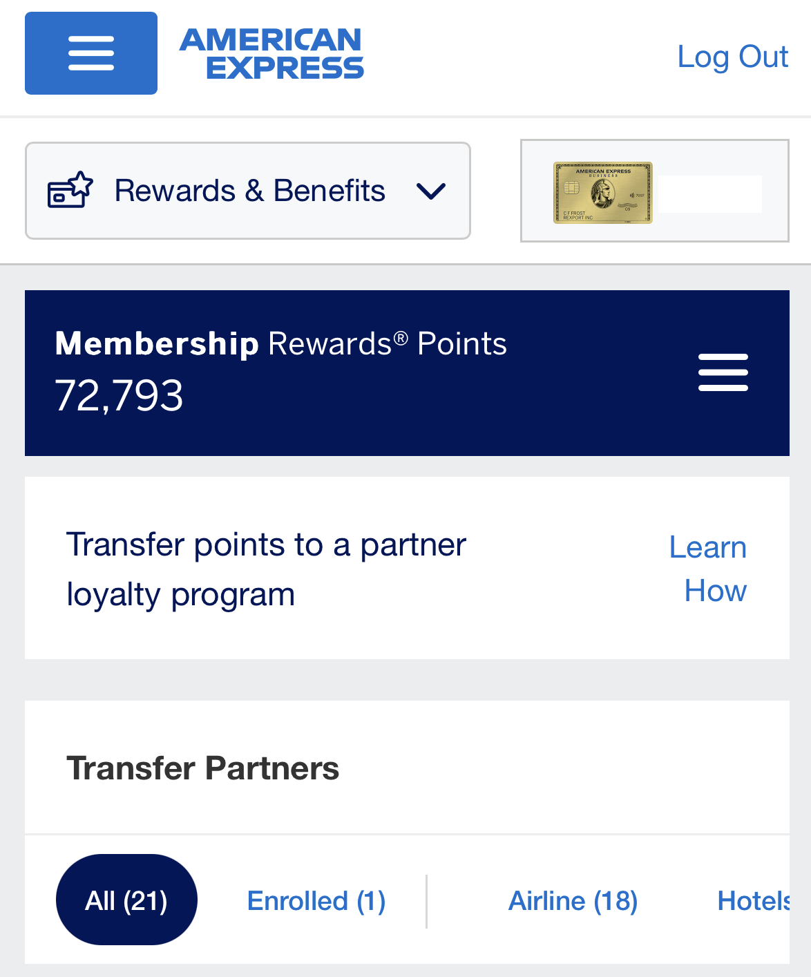 Amex gold Transfer Airline & Hotel example