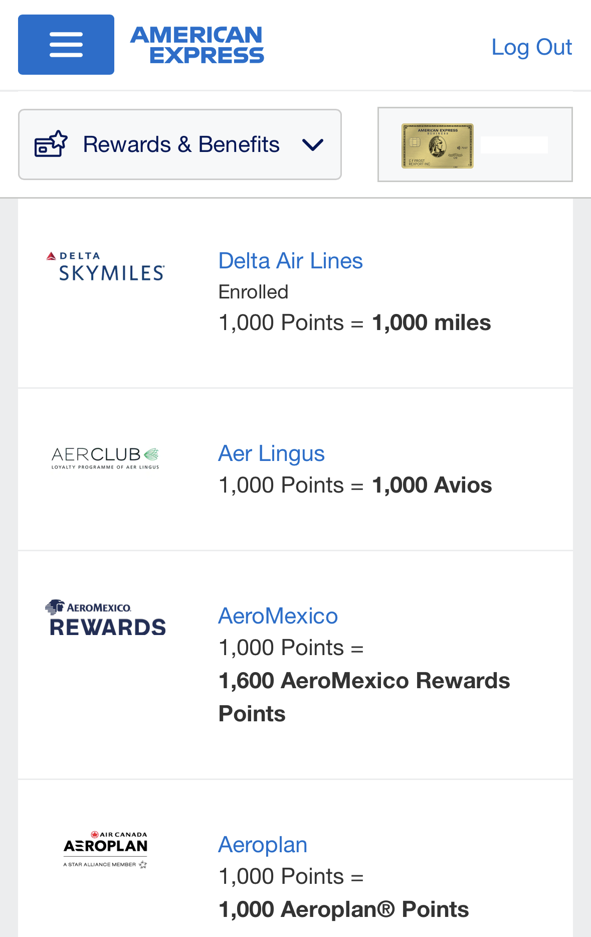 Amex Transfer points to Airline (Delta, Aer Lingus, Aero Mexico, Aeroplan