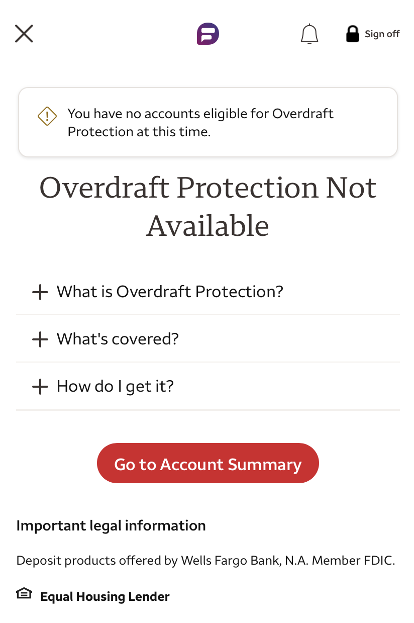 WF Overdraft protection