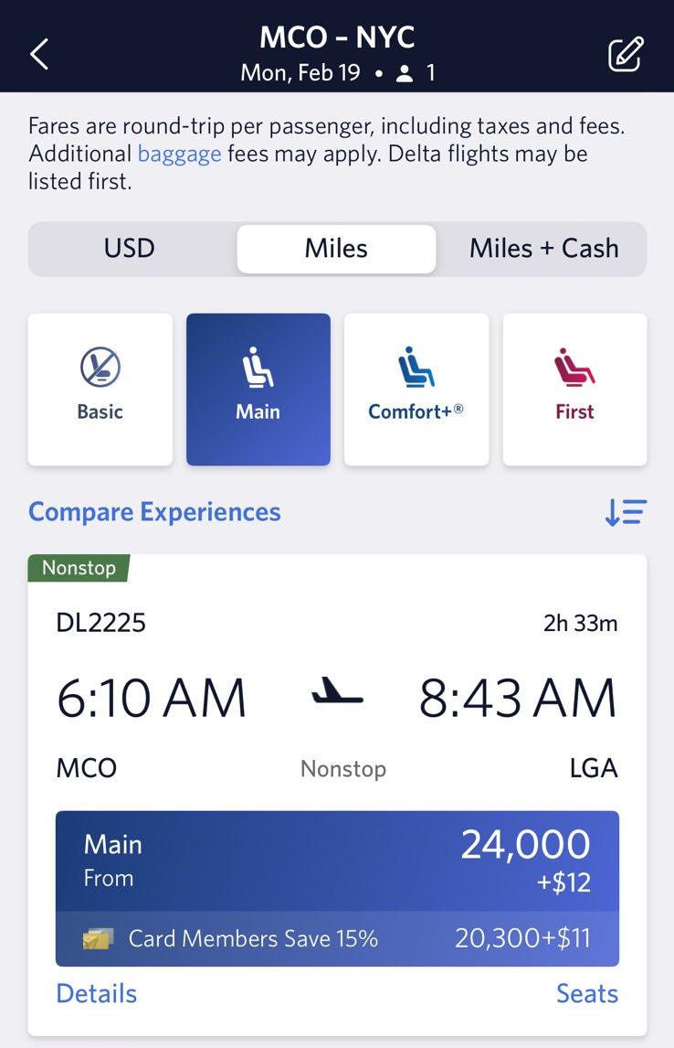 Delta reserve card book flights with miles