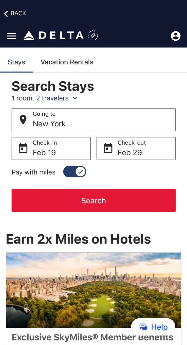 delta search hotel with miles