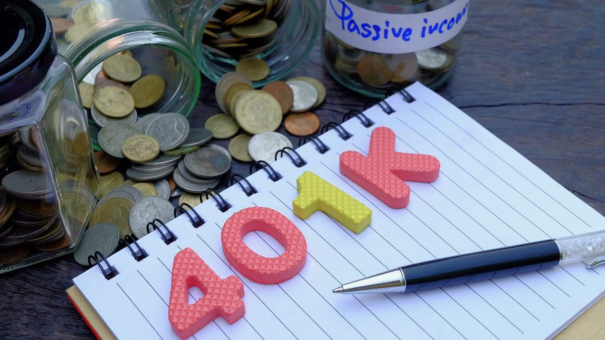 401K letters on notebook with coins