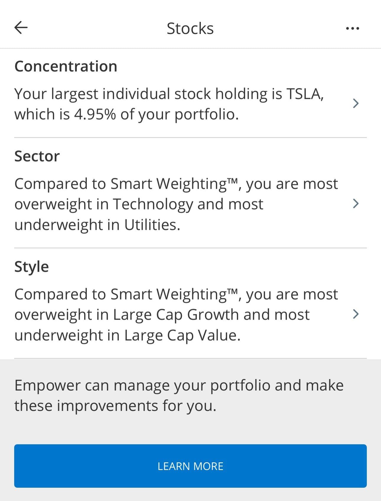 Empower Smart Weighting recommendations