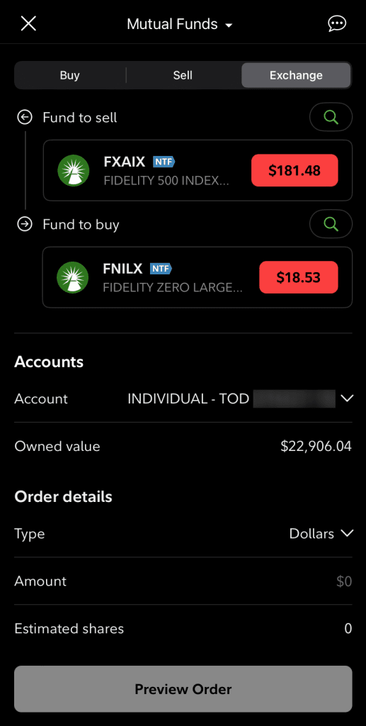 Fidelity exchange mutual funds