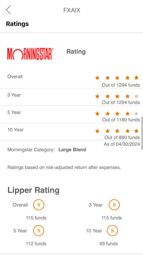 Morningstar fund rating on Merrill Edge app