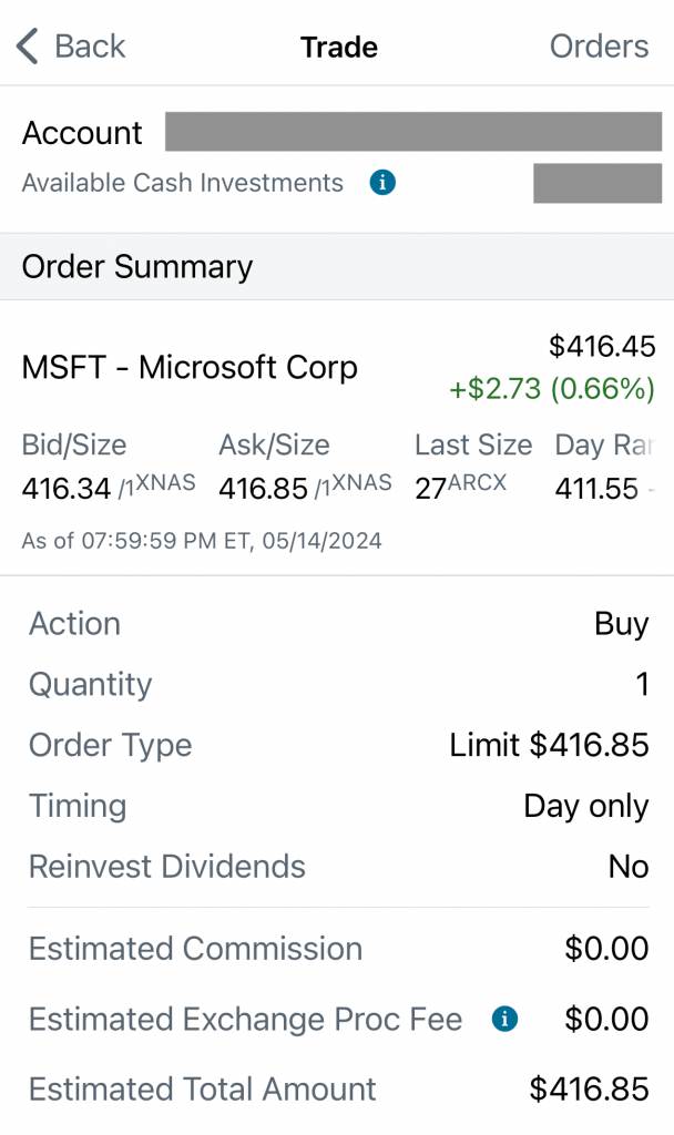 Buy Microsoft stock, Schwab