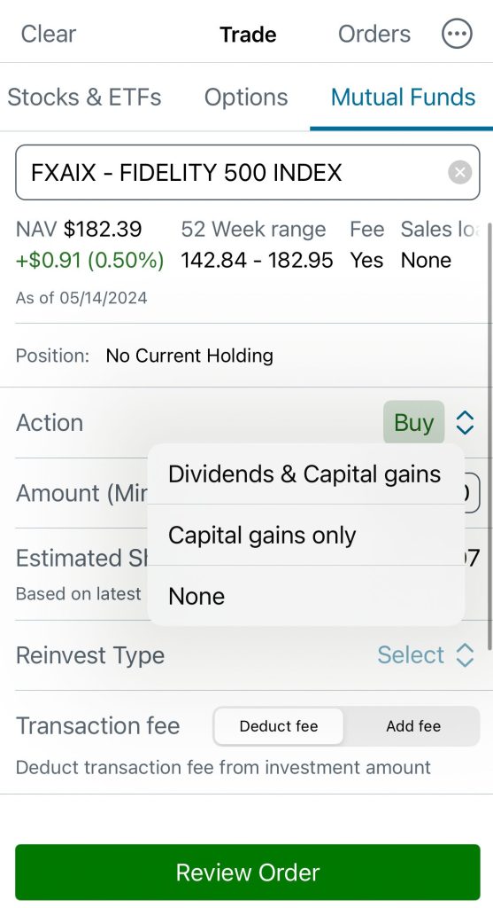 trade mutual funds on app