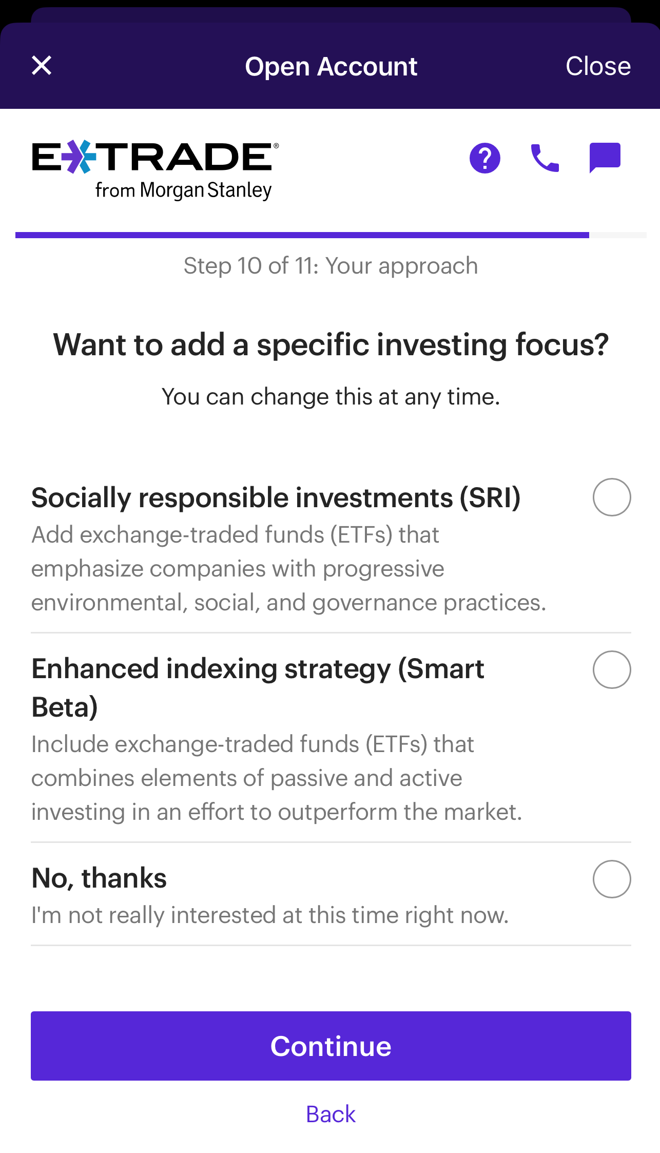 change investing focus, Etrade