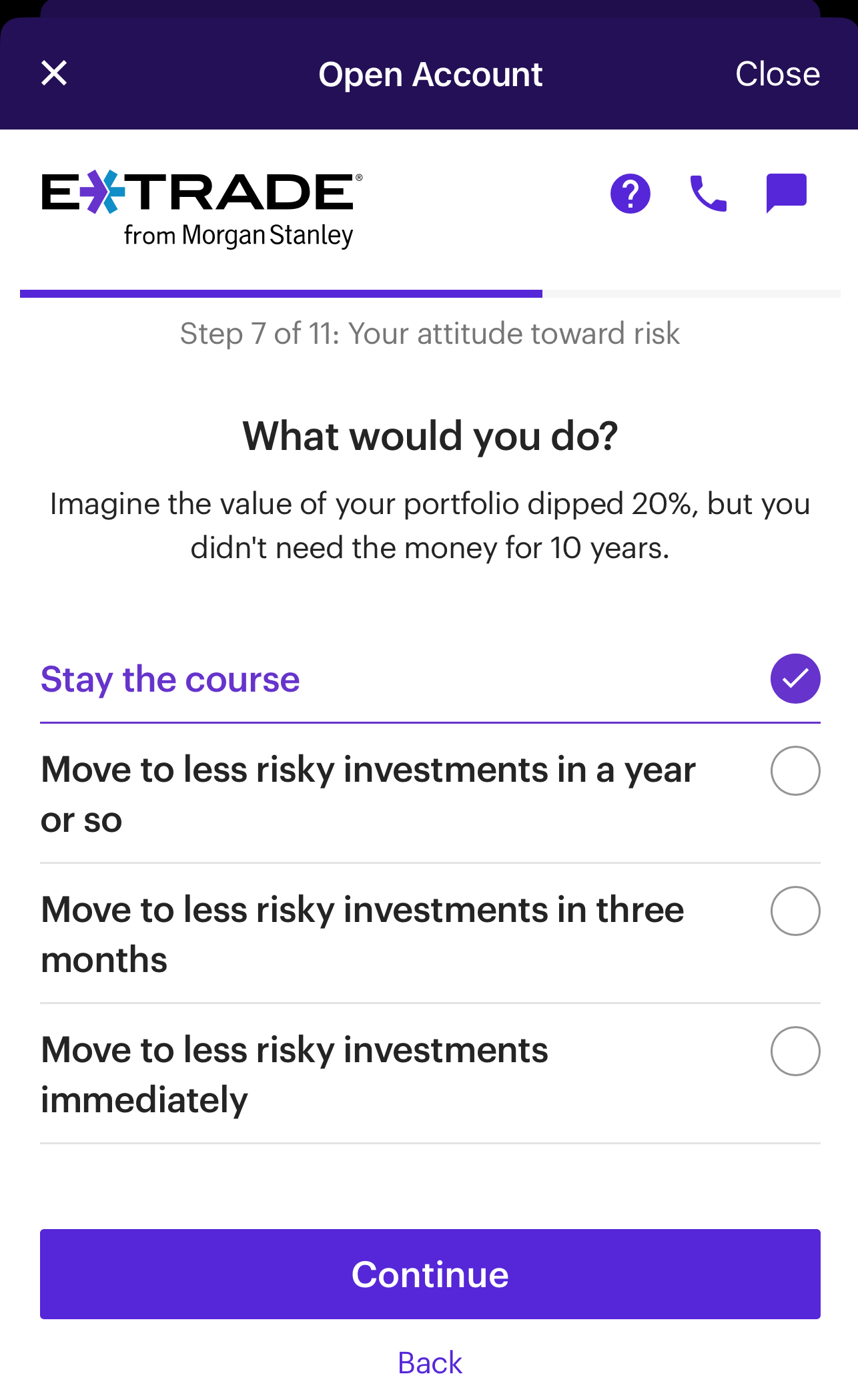 questions before set a portfolio, Etrade