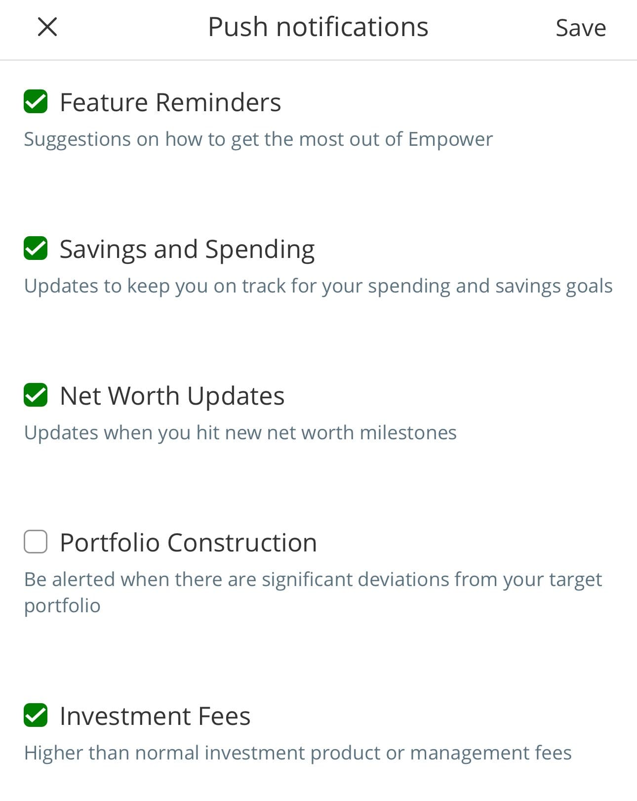 set alerts and notifications on Empower app