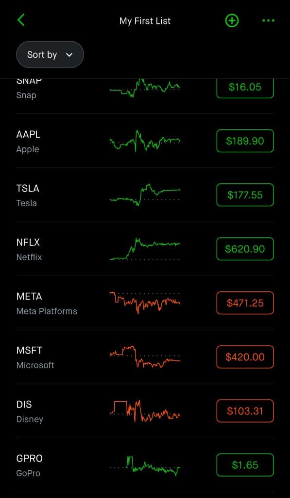Robinhood watchlist example