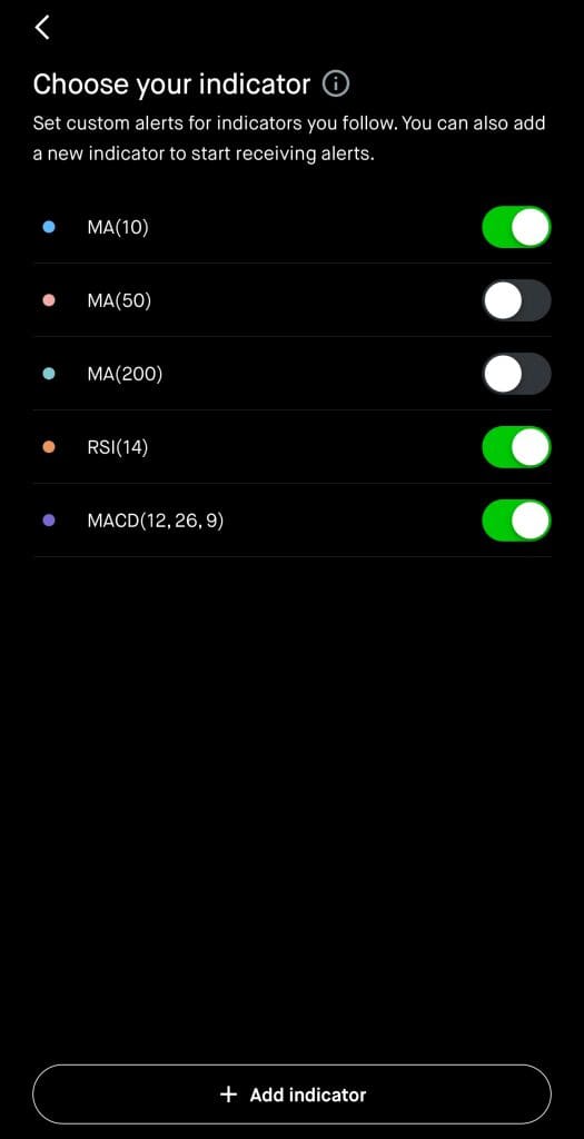 set custom alerts for technical indicators on Robinhood