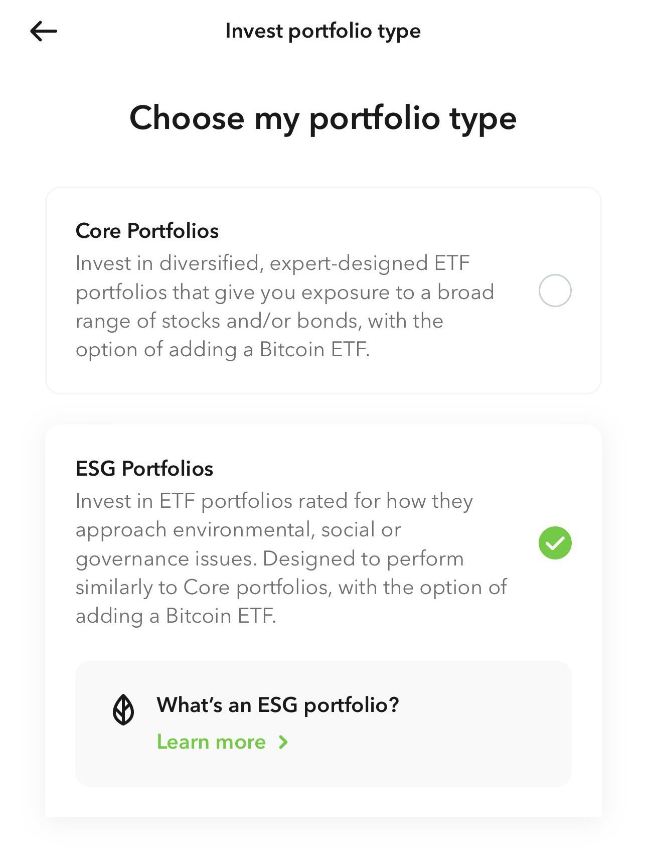 Acorns ESG portfolio