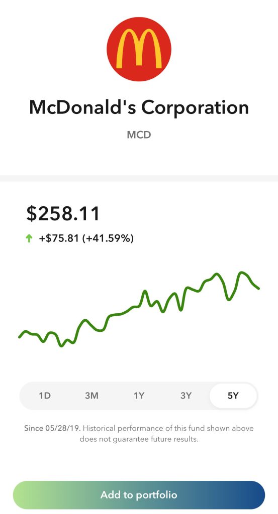 add MCD stock to portfolio, Acorns