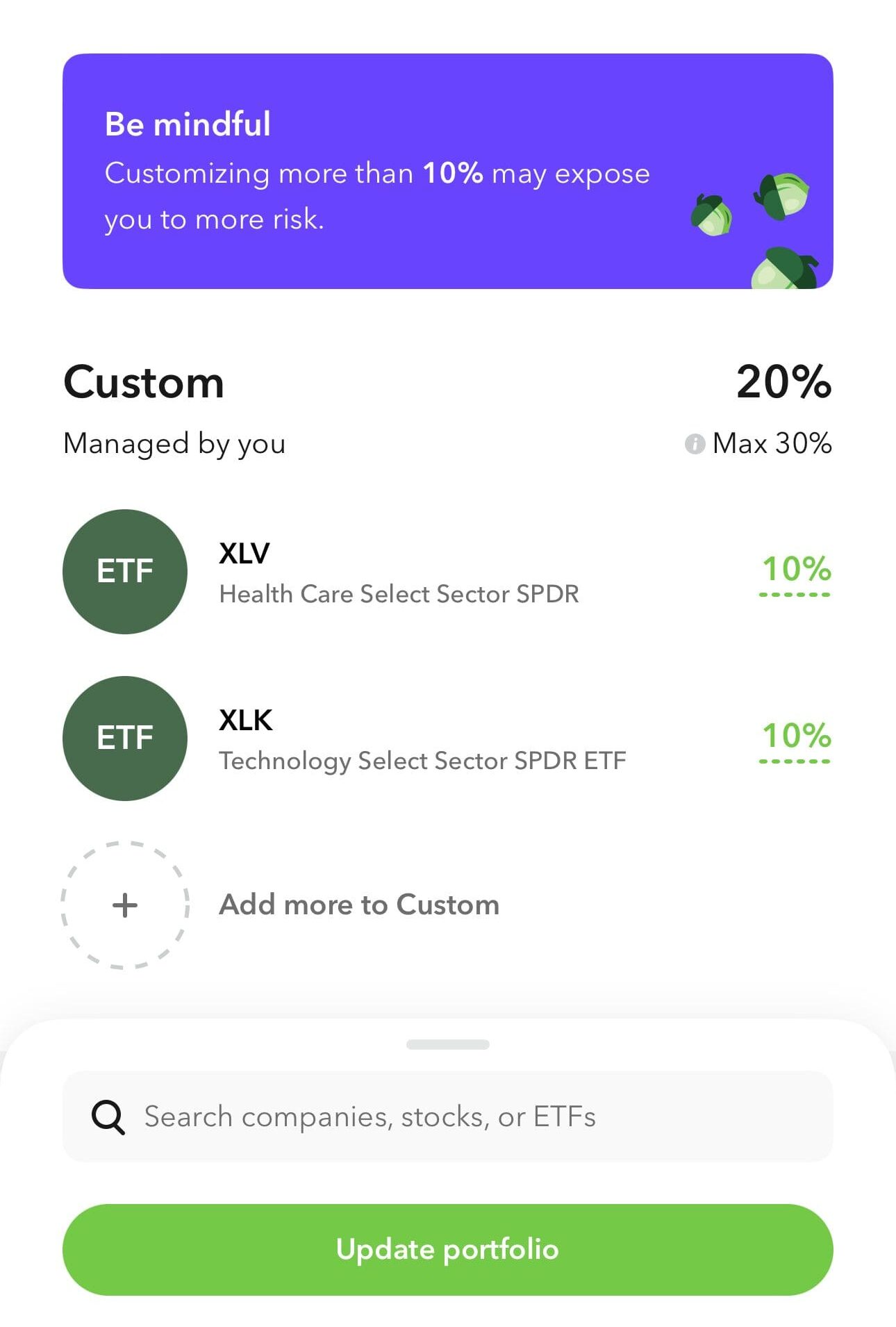 add fund to portfolio, Acorns