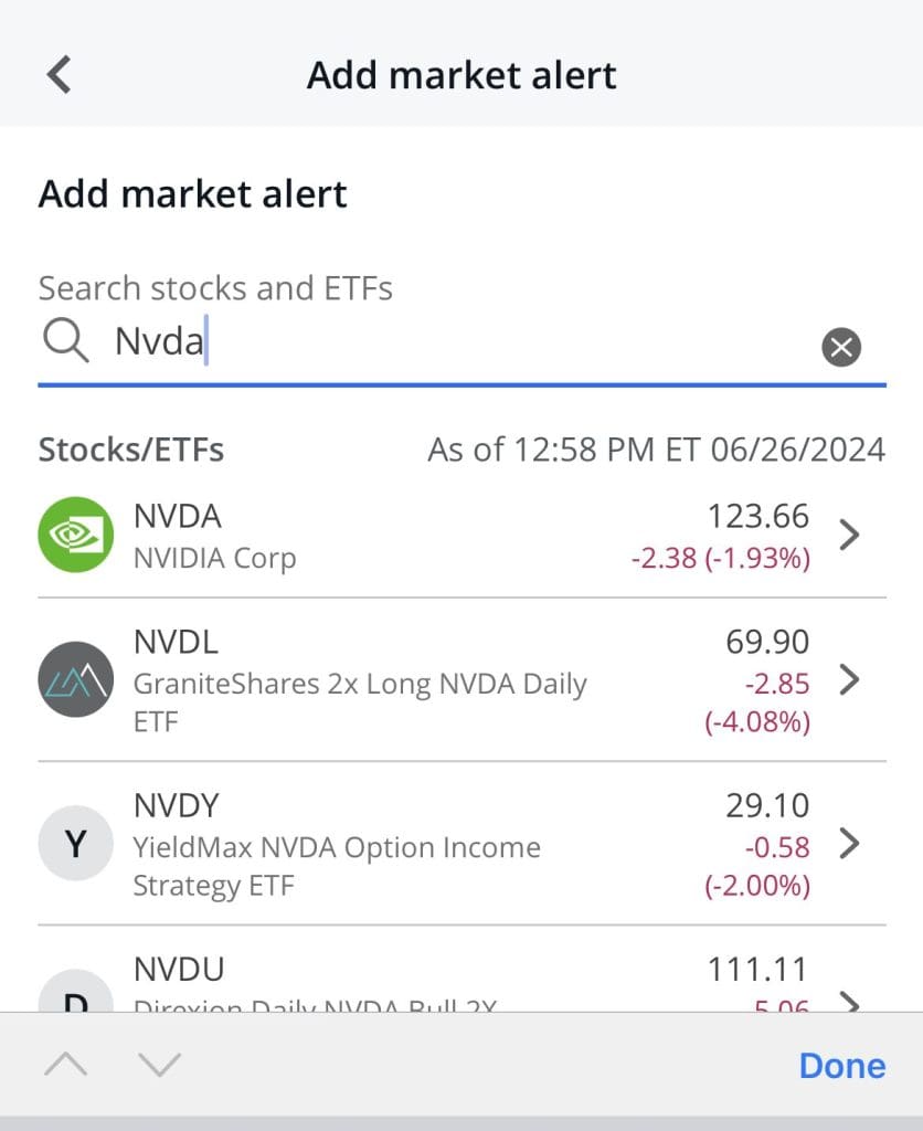 add market alert with JP Morgan self directed