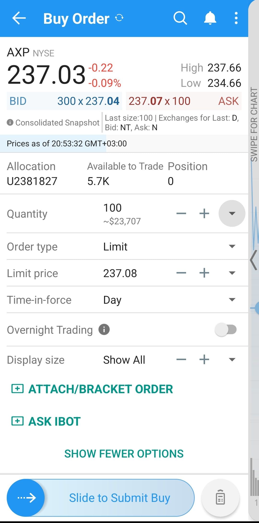 example of buy order submission on Interactive Brokers